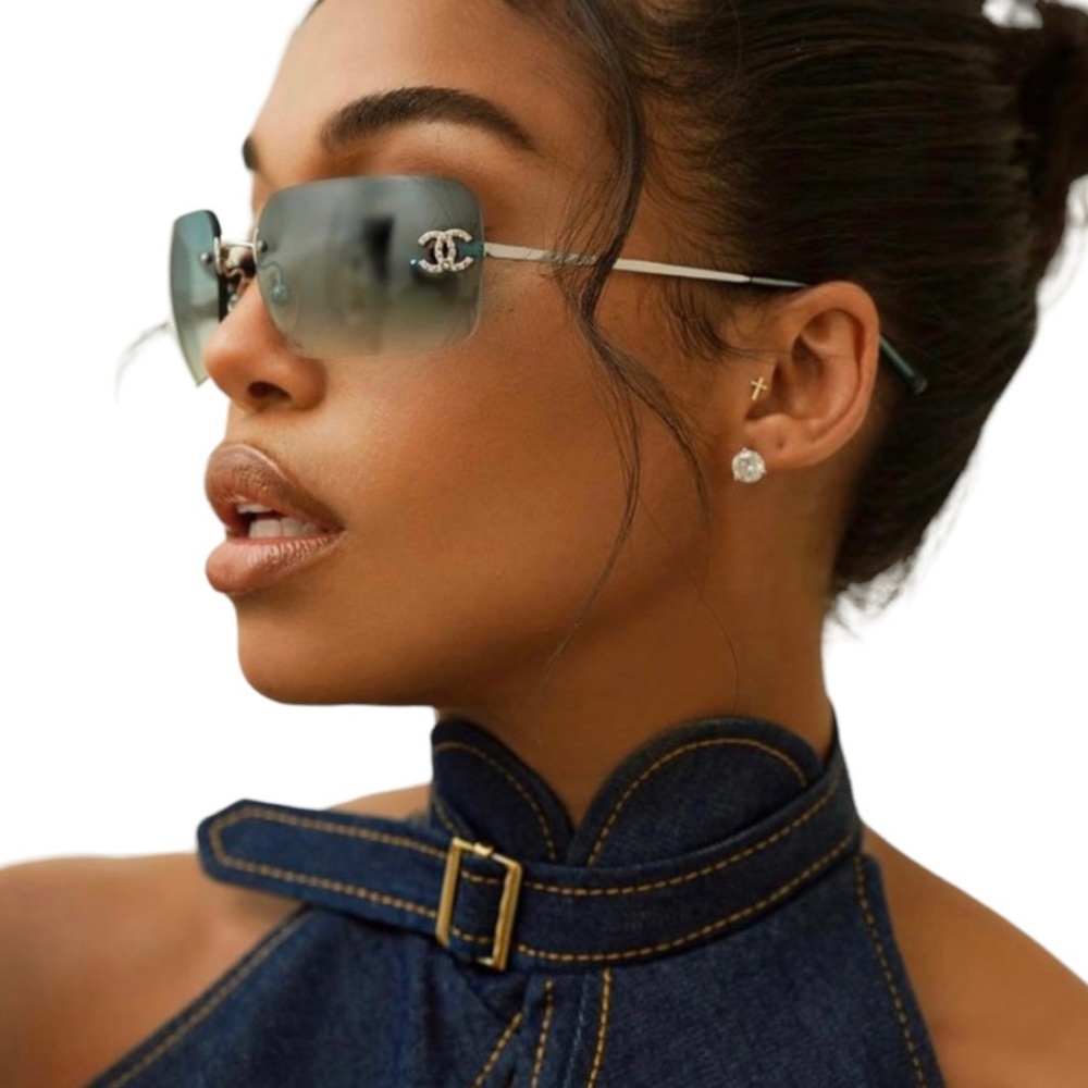 SOLD💋 RARE CHANEL Rimless Sunglasses 4017 D Teal Gradient Rate A+ - Picture 2 of 16